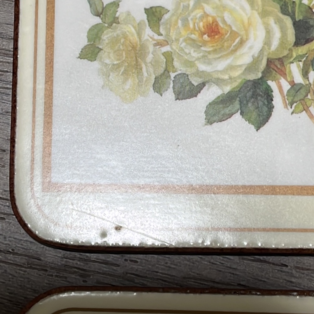 Vintage Pimpernel Coasters English Rose Motif Moisture Proof Cork Back Set of 5 - Picture 12 of 16